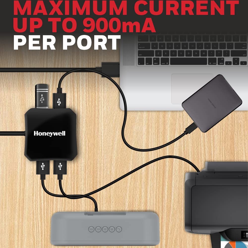 (Open Box) Honeywell Newly Launched 4in1 Ultra Slim Multiport Type C Hub to 1xUSB 3.0 & 3xUSB 2.0 Ports,30cms(1 feet) Cable,DataTransfer Speed Upto 5GBPS,Universally Compatible with All USB,PC,Speaker,Laptop