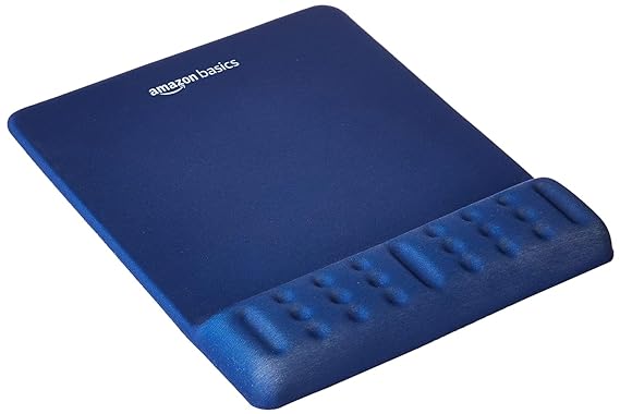 (Open Box) Amazon Basics Gel Mouse Pad Wrist Rest Memory-Foam Ergonomic Design | Cushion Wrist Support & Pain Relief | Suitable for Gaming, Computer, Laptop, Home & Office Anti-Slip Rubber Base (Blue)