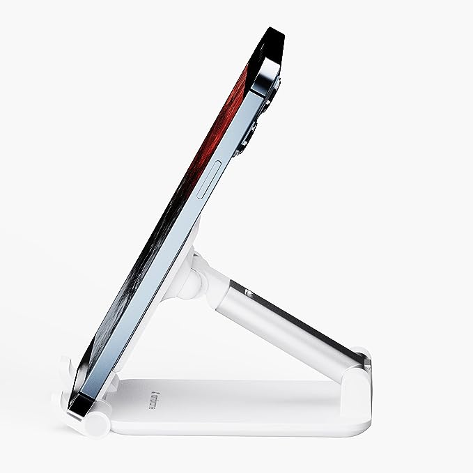 (Open Box) Ambrane Mobile Holding Tabletop Stand, 180 Perfect View, Height Adjustment, Wide Compatibility, Multipurpose, Anti-Skid Design (Twistand, White)