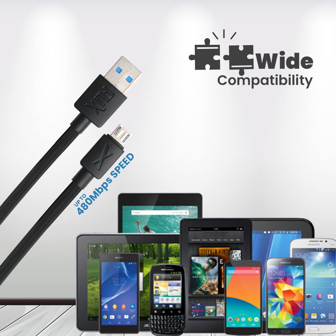 FLiX (Beetel USB to Micro USB PVC Data Sync & 2A Fast Charging Cable, Made in India, 480Mbps Data Sync, Solid Cable, 1 Meter Long USB Cable for Micro USB Devices (Black)(XCD-M11)