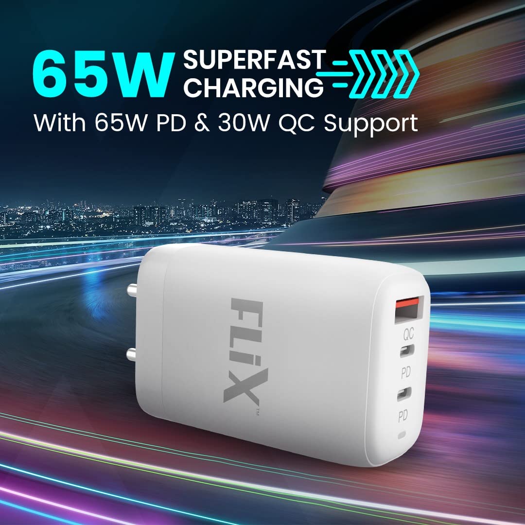 (Open Box) FLiX (Beetel) Storm 33W PD & QC Dual Port Wall Charger,USB Type A & Type C Output Widely Compatible for All Android & IOS Devices,Enhanced Safety,Light Weight & Compact,with Type C Cable (White–SD133)