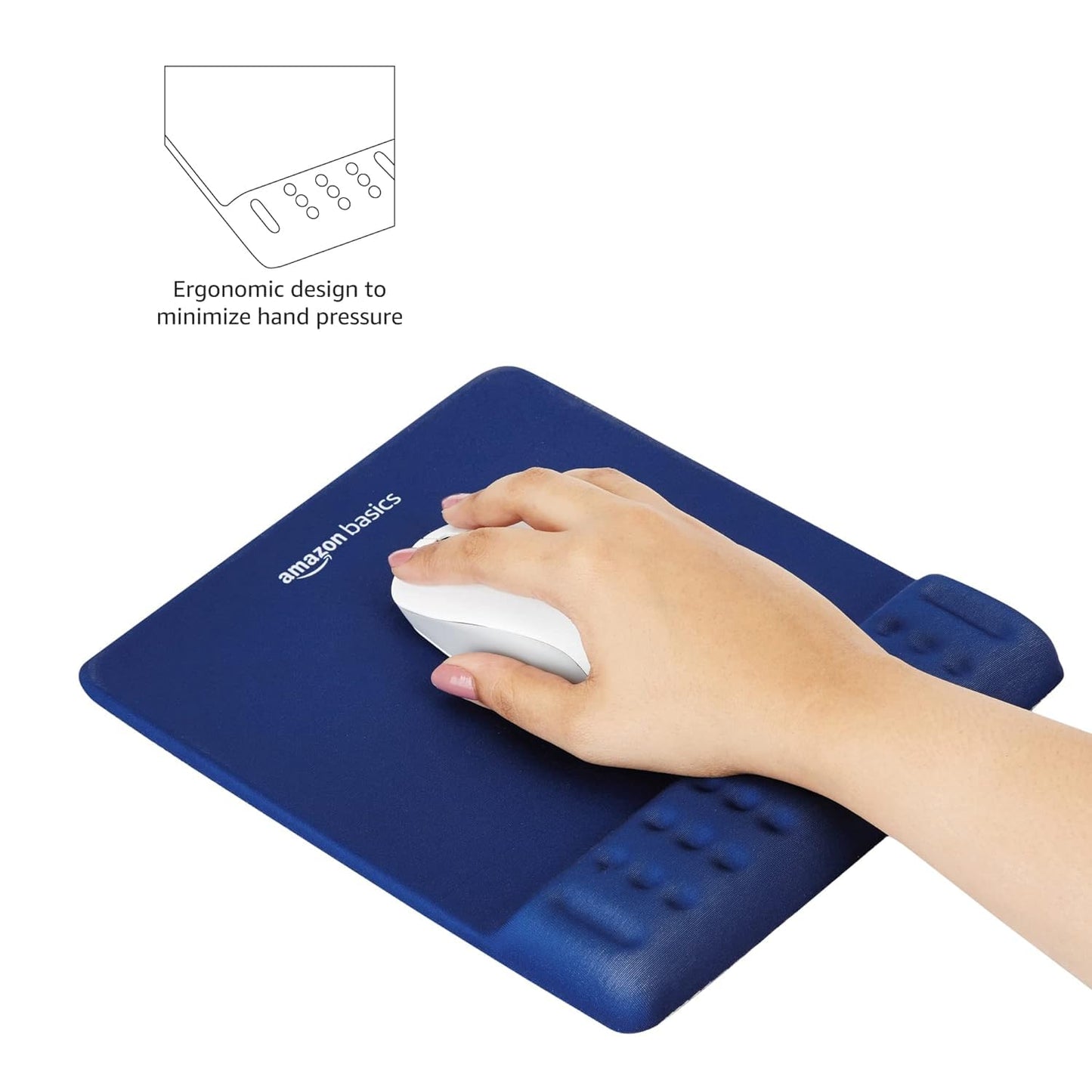 (Open Box) Amazon Basics Gel Mouse Pad Wrist Rest Memory-Foam Ergonomic Design | Cushion Wrist Support & Pain Relief | Suitable for Gaming, Computer, Laptop, Home & Office Anti-Slip Rubber Base (Blue)
