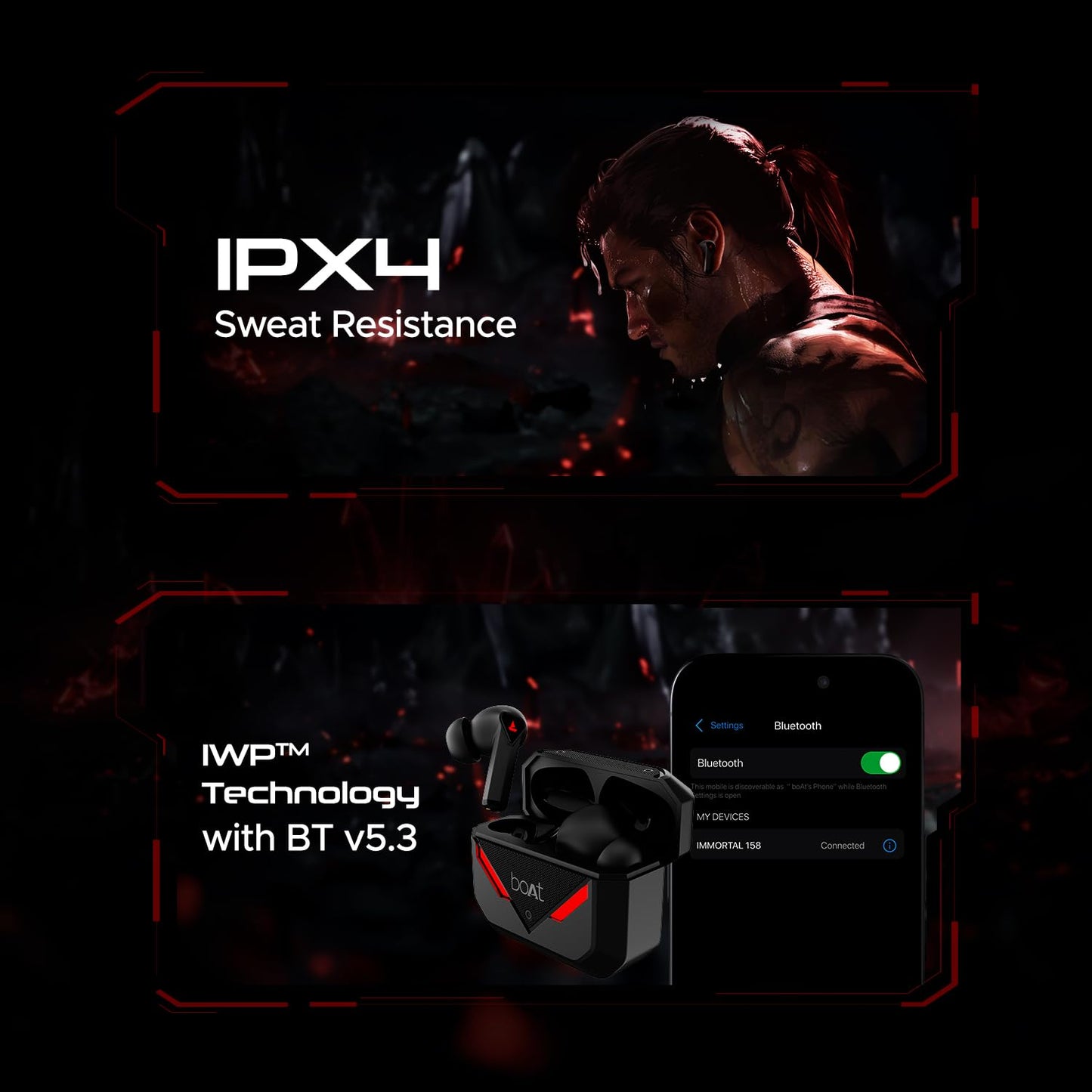 (Open box)boAt Newly Launched Immortal 158 TWS in Ear Gaming Earbuds with 40hrs Playback, 40ms Super-Low Latency Beast Mode, RGB LEDs, 4 Mics with ENx, IWP, ASAP Charge, BTv5.3(White Sabre)