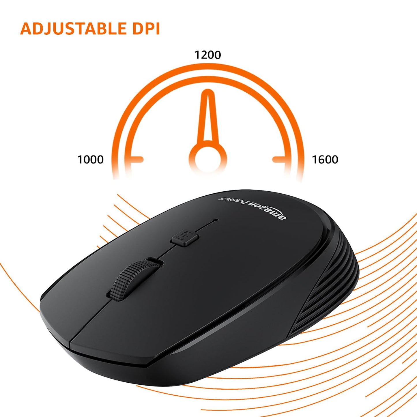 (Open Box) Amazon Basics Wireless Optical Mouse with 2.4Ghz, USB Nano Dongle, Optical Orientation, Click Wheel, Adjustable Dpi