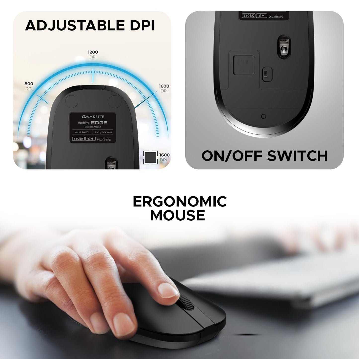(Open Box) Amkette Primus Neo 2.4 Ghz Advanced Wireless Keyboard and Mouse Set | Intelligent Auto Sleep Function | Space Saving and Ergonomic | Mouse On/Off Switch | 3 DPI Settings | USB Nano Receiver (Black)