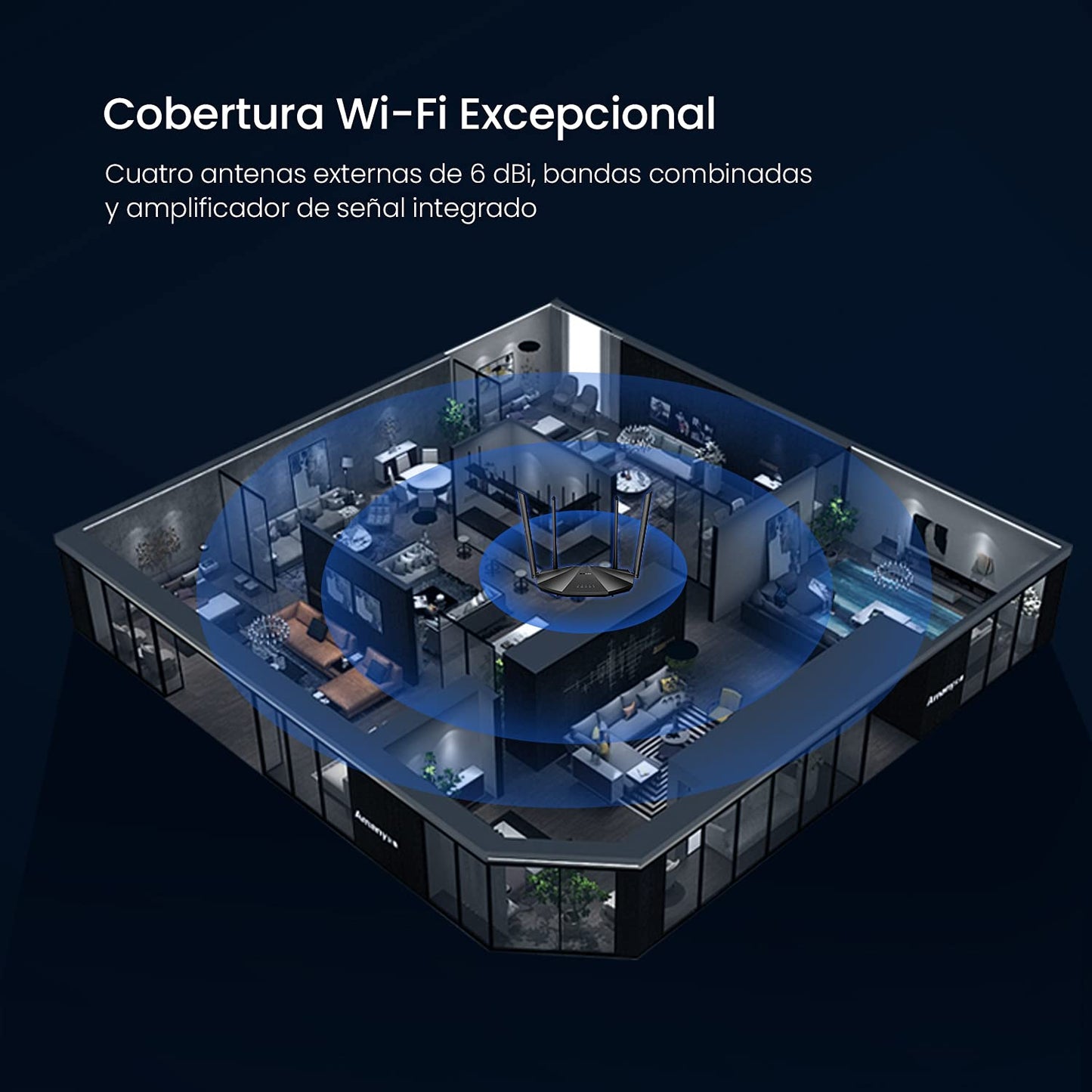 (Open Box) Tenda AC21 2100Mbps Dual Band Gigabit Wireless Router, MU-MIMO, Easy Setup, Supports Guest Network, Parental Control, Client Filter, IPv6 (Black, Not a Modem)