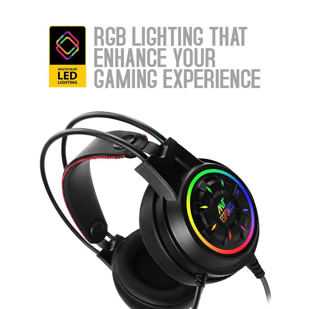 (Open Box) Ant Esports H707 HD RGB Wired Gaming Headset | Noise Cancelling Over-Ear Headphones with Mic for PC / PS4 / Xbox One/Nintendo Switch/Mac