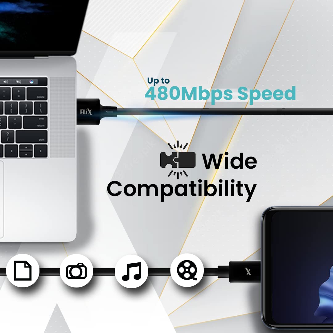 FLiX (Beetel USB to Micro USB PVC Data Sync & 2A Fast Charging Cable, Made in India, 480Mbps Data Sync, Solid Cable, 1 Meter Long USB Cable for Micro USB Devices (Black)(XCD-M11)