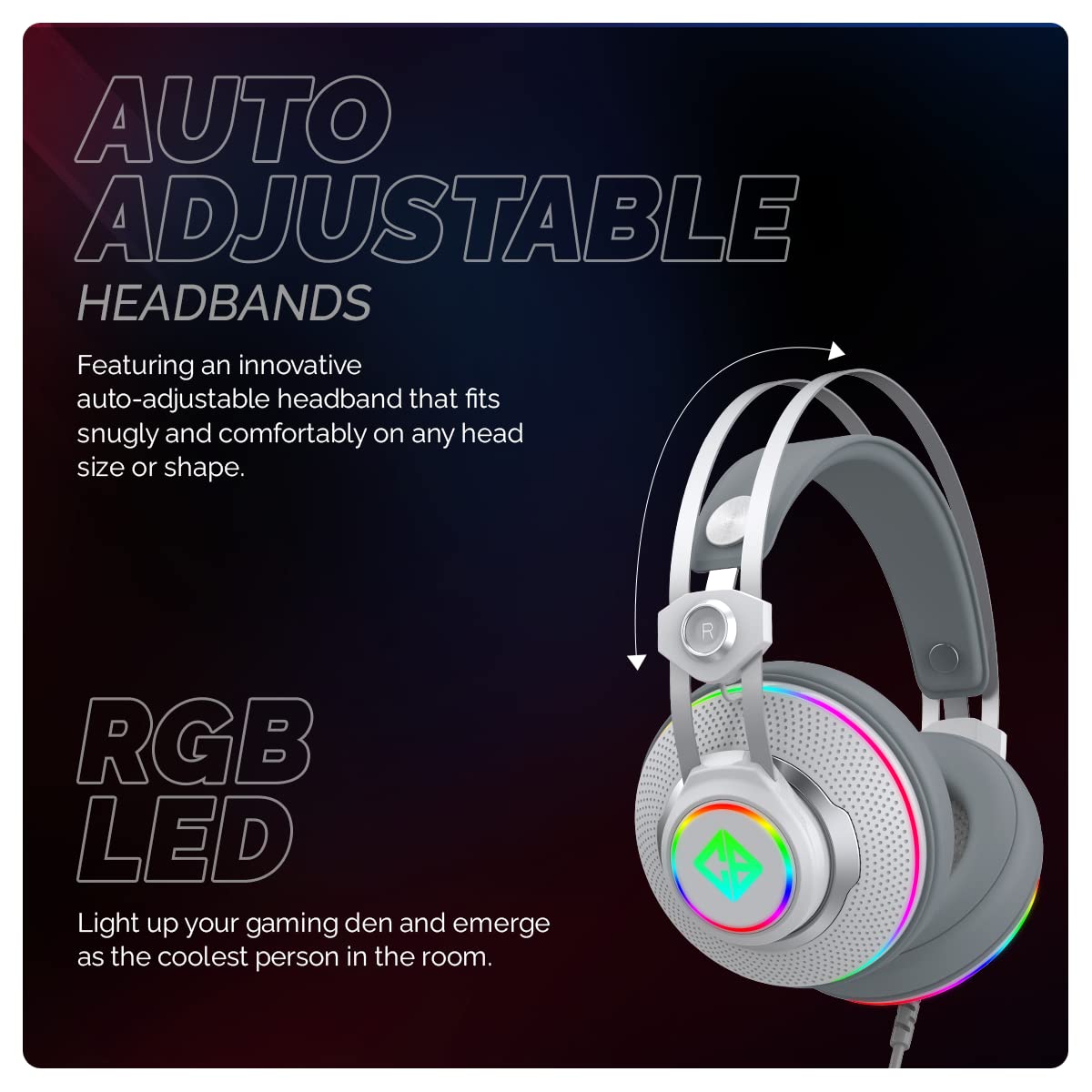 (Open Box)Cosmic Byte Proteus Headset Dual Input USB and 3.5mm, 7.1 Surround Sound, RGB LED, ENC Microphone, Memory Foam Earcushions, Windows Software (White)