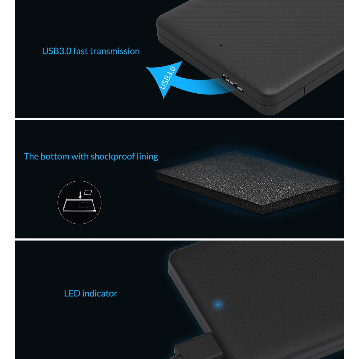 (Open Box) Orico 2.5"(6.3cm) USB 3.0 HDD Enclosure Case Cover for SATA SSD HDD | SATA SSD HDD Enclosure High Speed USB 3.0 | Tool Free Installation | Black