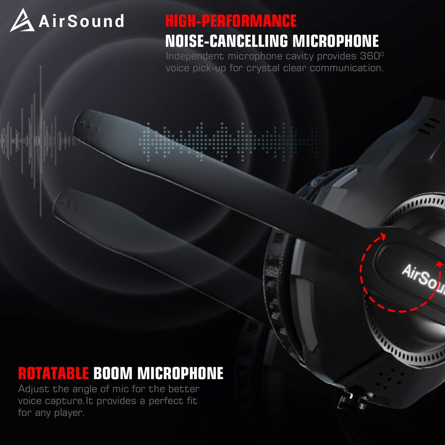 (Open Box) AirSound Alpha-5 Stereo Gaming Headset for Noise Cancelling Over-Ear Headphones with Mic, RBG LED, Bass Surround, Soft Memory Earmuffs for All Laptop