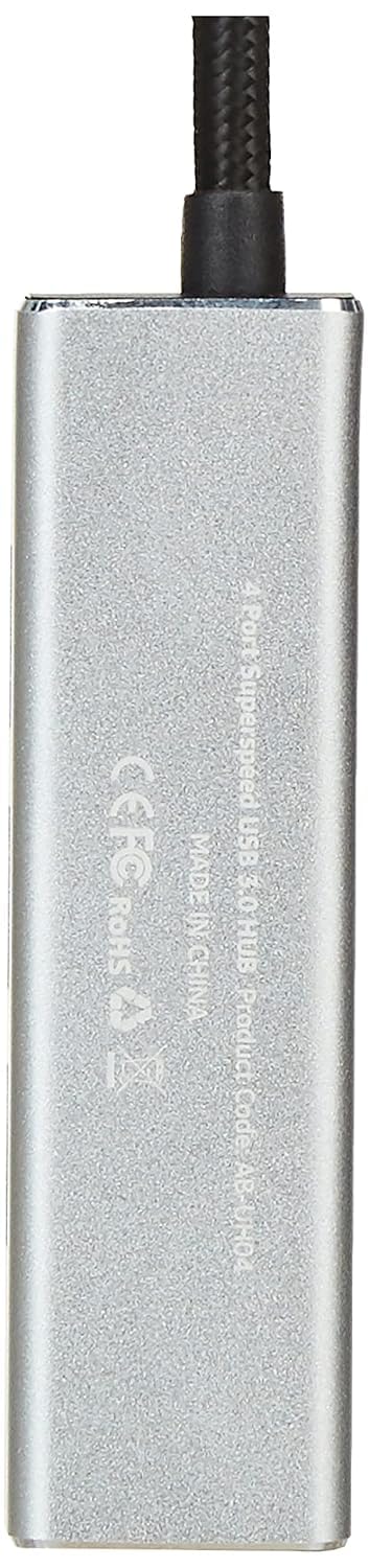 (Open Box) Amazon Basics 4 Port Superspeed USB 3.0 Hub with Charging Function and 15 CM Built-in Cable (Grey)