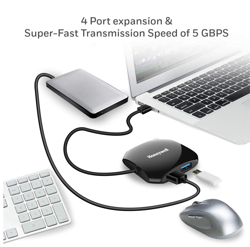 (Open Box) Honeywell Newly Launched 4in1 Ultra Slim Multiport Type C Hub to 1xUSB 3.0 & 3xUSB 2.0 Ports,30cms(1 feet) Cable,DataTransfer Speed Upto 5GBPS,Universally Compatible with All USB,PC,Speaker,Laptop