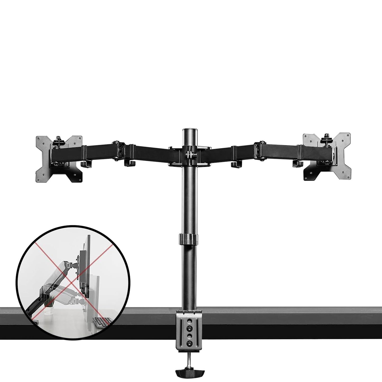 (Open Box) amazon basics Dual Monitor Stand - Height-Adjustable Arm Mount, Steel