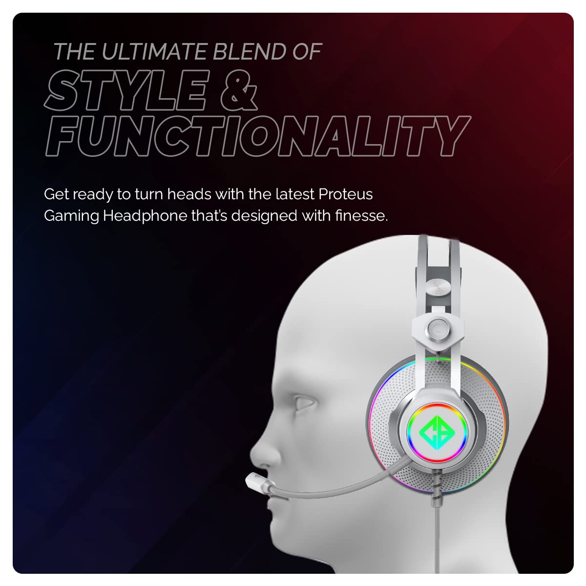 (Open Box)Cosmic Byte Proteus Headset Dual Input USB and 3.5mm, 7.1 Surround Sound, RGB LED, ENC Microphone, Memory Foam Earcushions, Windows Software (White)