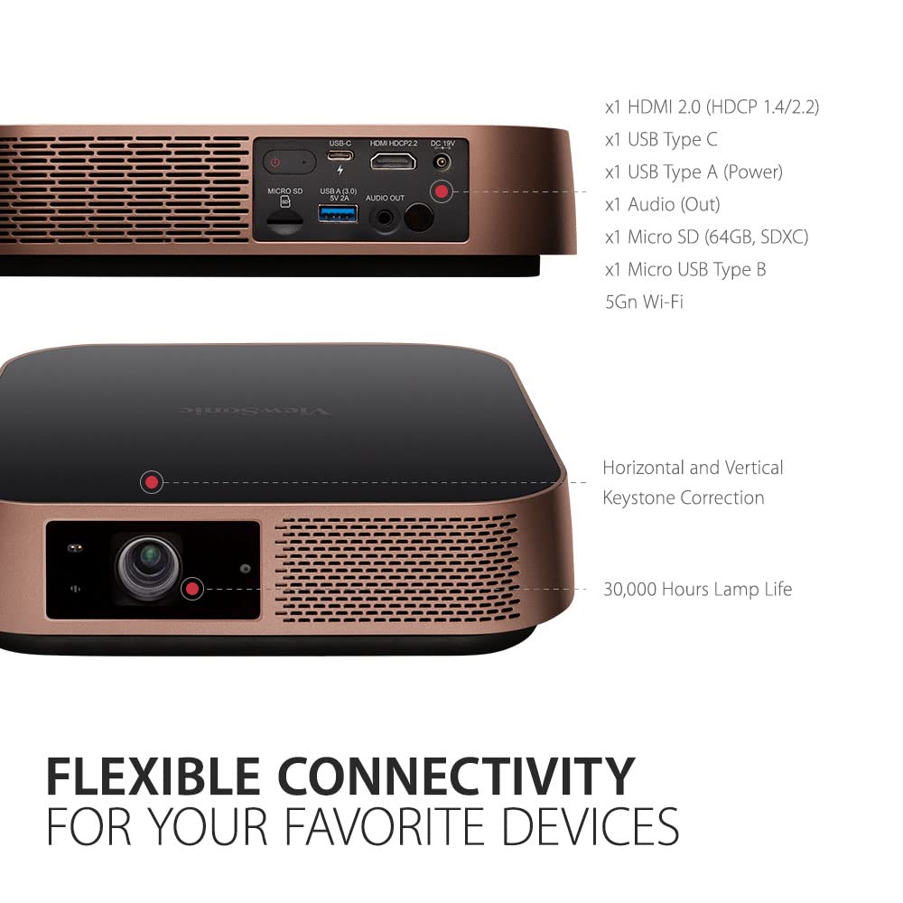 (Open Box) Viewsonic M1 Mini Portable Projector | Jbl Speaker | Hdmi | Auto Keystone |Built-in Battery |100" Projection Image 854 X 480 | 100 Lumen - White