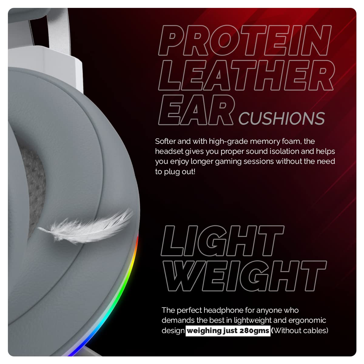 (Open Box)Cosmic Byte Proteus Headset Dual Input USB and 3.5mm, 7.1 Surround Sound, RGB LED, ENC Microphone, Memory Foam Earcushions, Windows Software (White)