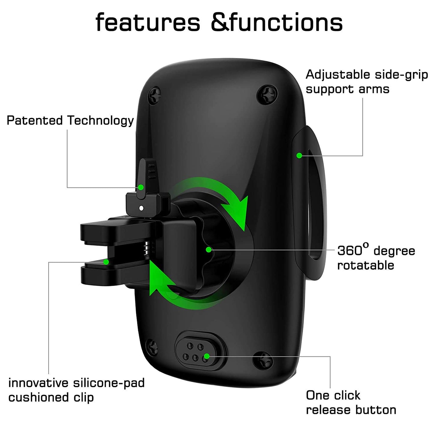 (Open Box) ELV Car Mount Adjustable Car Phone Holder Universal Long Arm, Windshield for Smartphones - Black