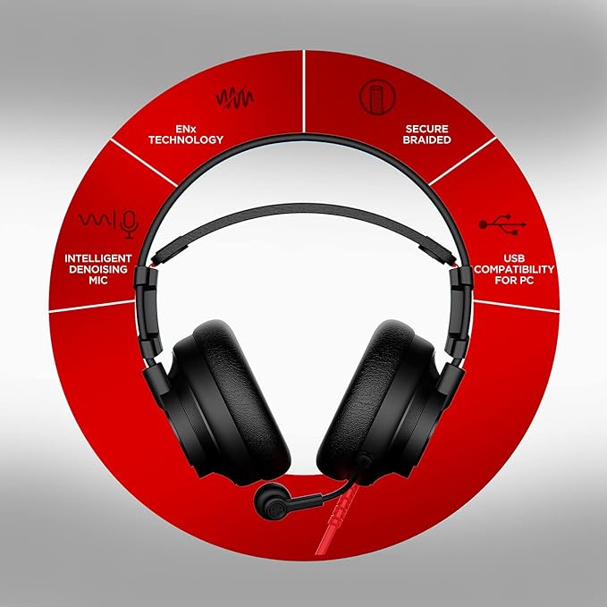 (Without Box) boAt Immortal IM-200 7.1 Wired Over Ear Headphones Channel USB Gaming Headphone with RGB Breathing LEDs & 50mm Drivers with mic