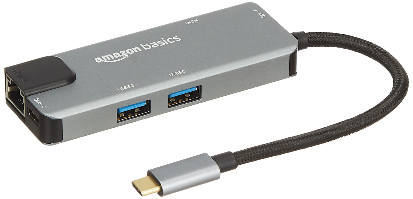(Open Box) amazon basics 4-in-1 USB Type C Adapter (Grey) Port