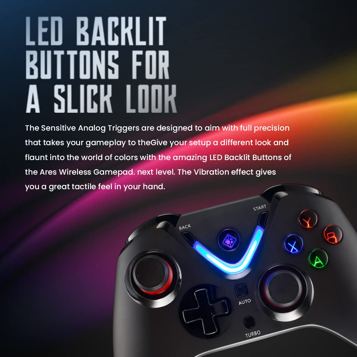 (Open Box) Cosmic Byte ARES Wireless Controller for PC, Magnetic Triggers, Accurate Joysticks, Dual Vibration, Backit LED Buttons, USB Extension Cable (Black)