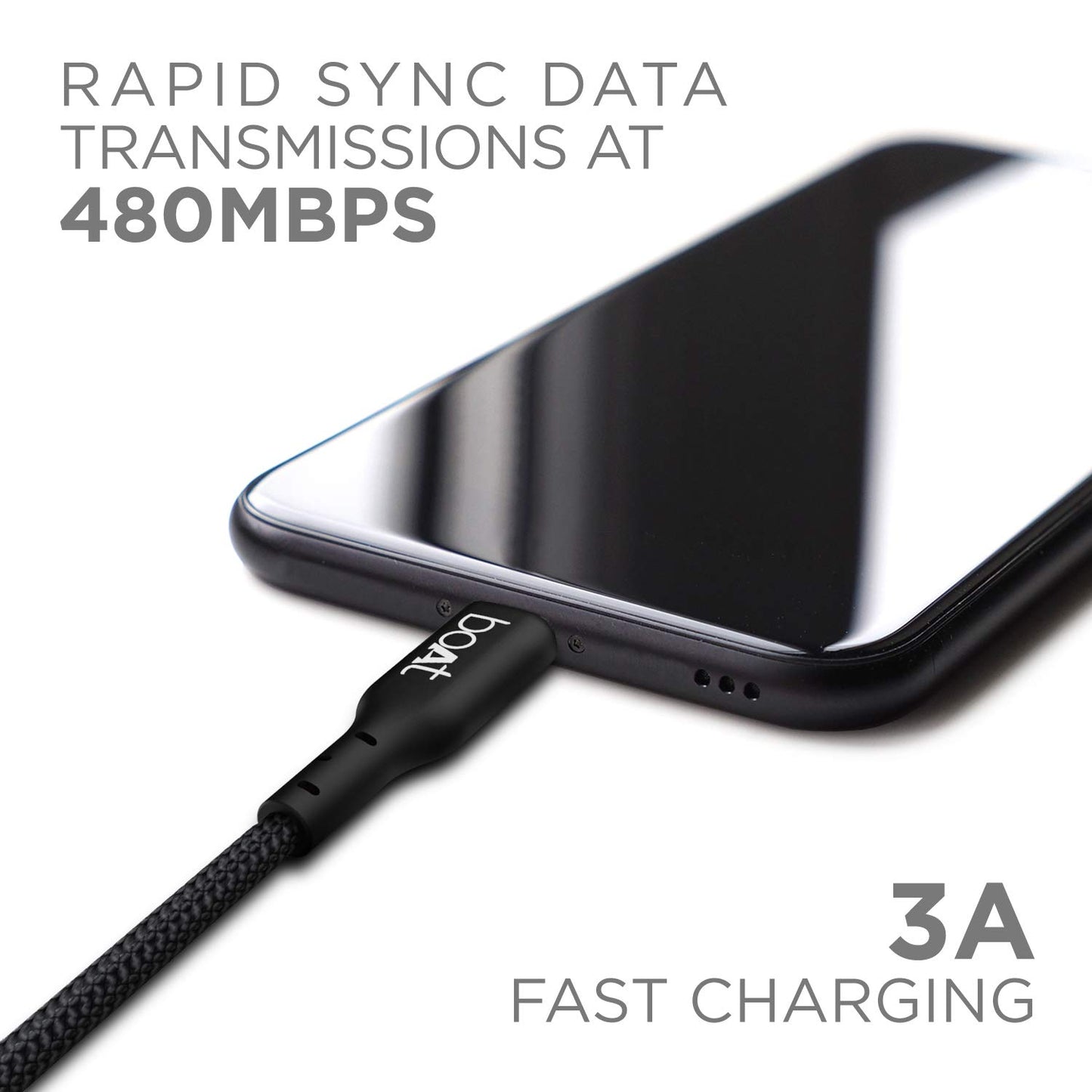(Open Box) boAt Type C A325/A320 Tangle-free, Sturdy Type C Cable with 3A Rapid Charging & 480 Mbps Data Transmission Speed, Compatible with Smartphones & Tablets(Black)