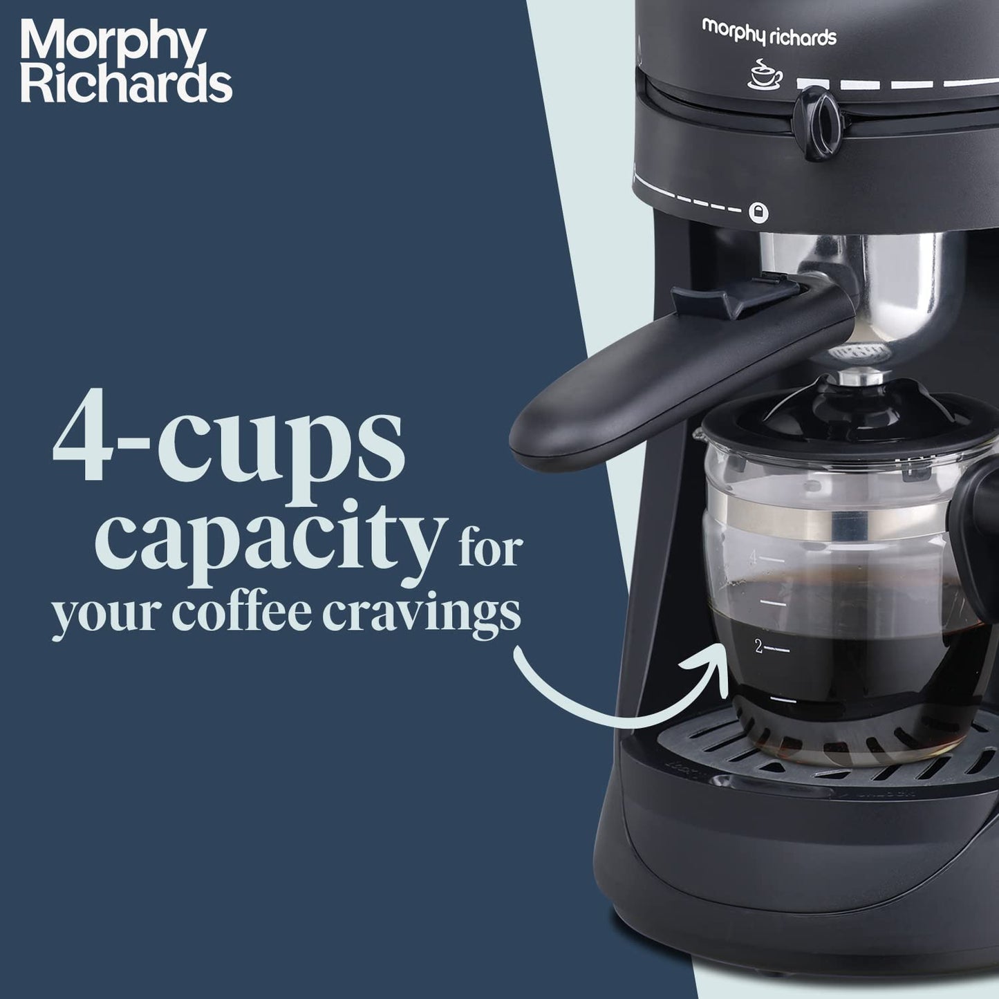 (Open Box) Morphy Richards New Europa 800-Watt Espresso and Cappuccino 4-Cup Coffee Maker (Black)