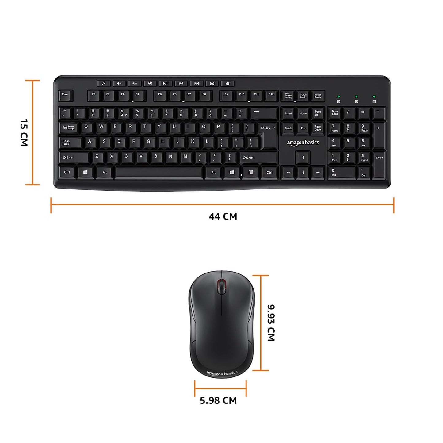 (Open Box) Amazon Basics USB Wireless Keyboard and Mouse Set with Nano Receiver