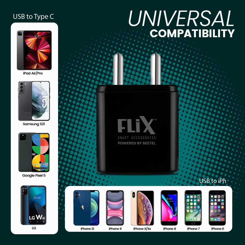 (Open Box) FLiX (Beetel) Storm 33W PD & QC Dual Port Wall Charger,USB Type A & Type C Output Widely Compatible for All Android & IOS Devices,Enhanced Safety,Light Weight & Compact,with Type C Cable (White–SD133)