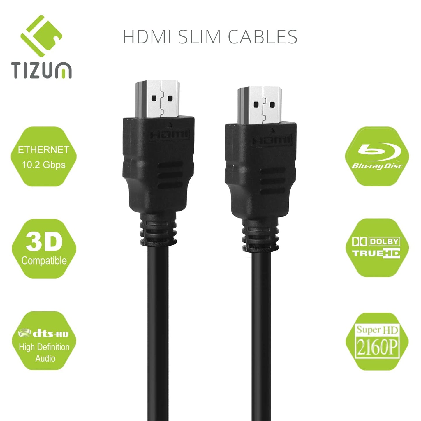 (Open Box)Tizum Flat HDMI 1.8 M HDMI Cable - Cable for Television, DVD Player