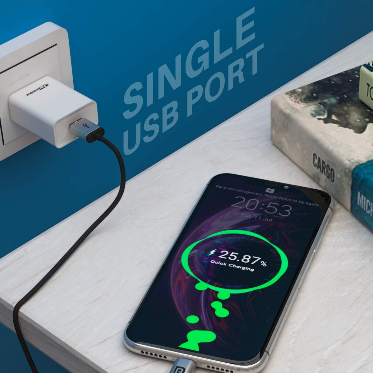 (Open Box) Portronics Adapto 62 POR-1062 USB Wall Adapter with 2.4A Fast Charging Single USB Port Without Cable for All iOS & Android Devices (White)