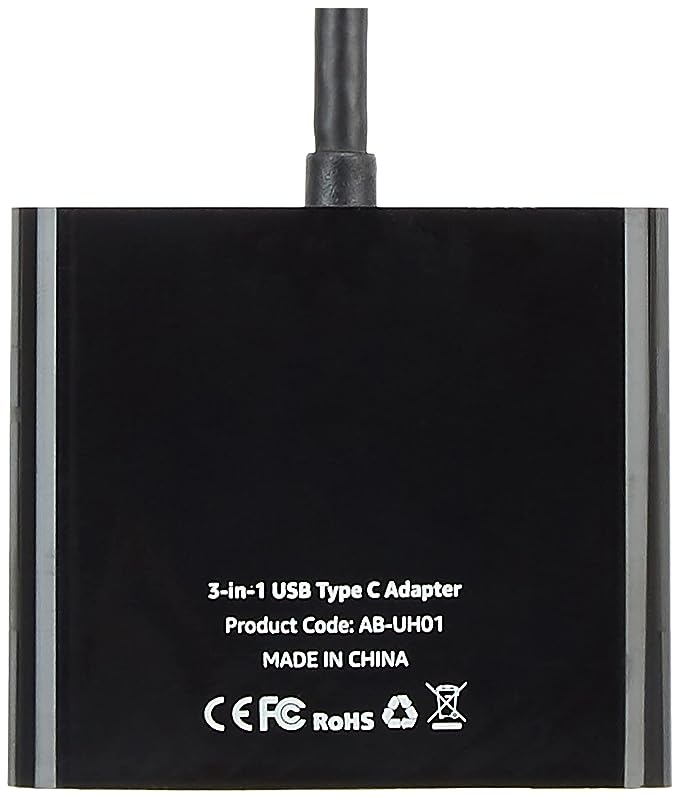 (Open Box) Amazon Basics 3-in-1 USB Type C Adapter with HDMI/USB 3.0 Port/Type-C Outputs