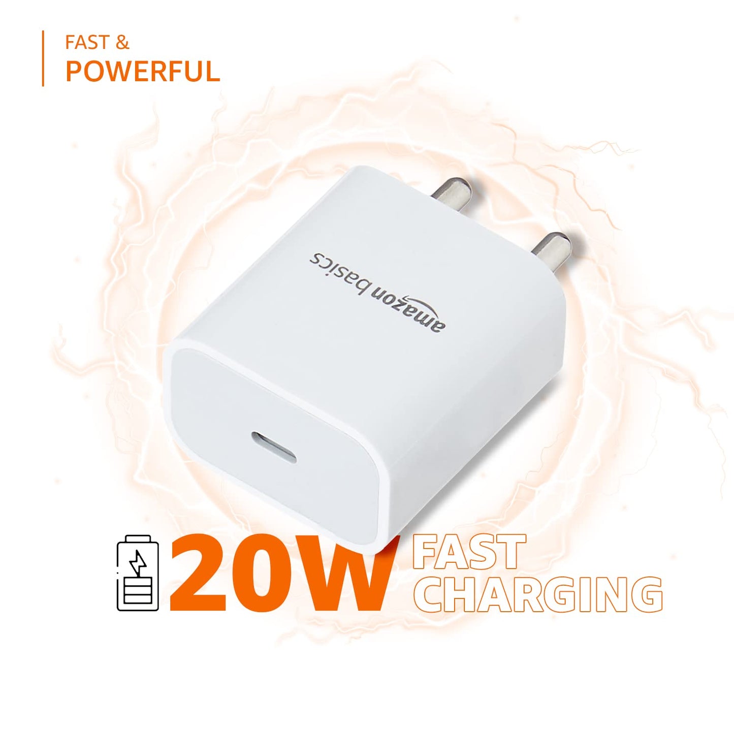 (Open Box) amazon basics 20 Watts Phone Charger For Type C Adapter With Charging Without Cable Easy To Carry(White)