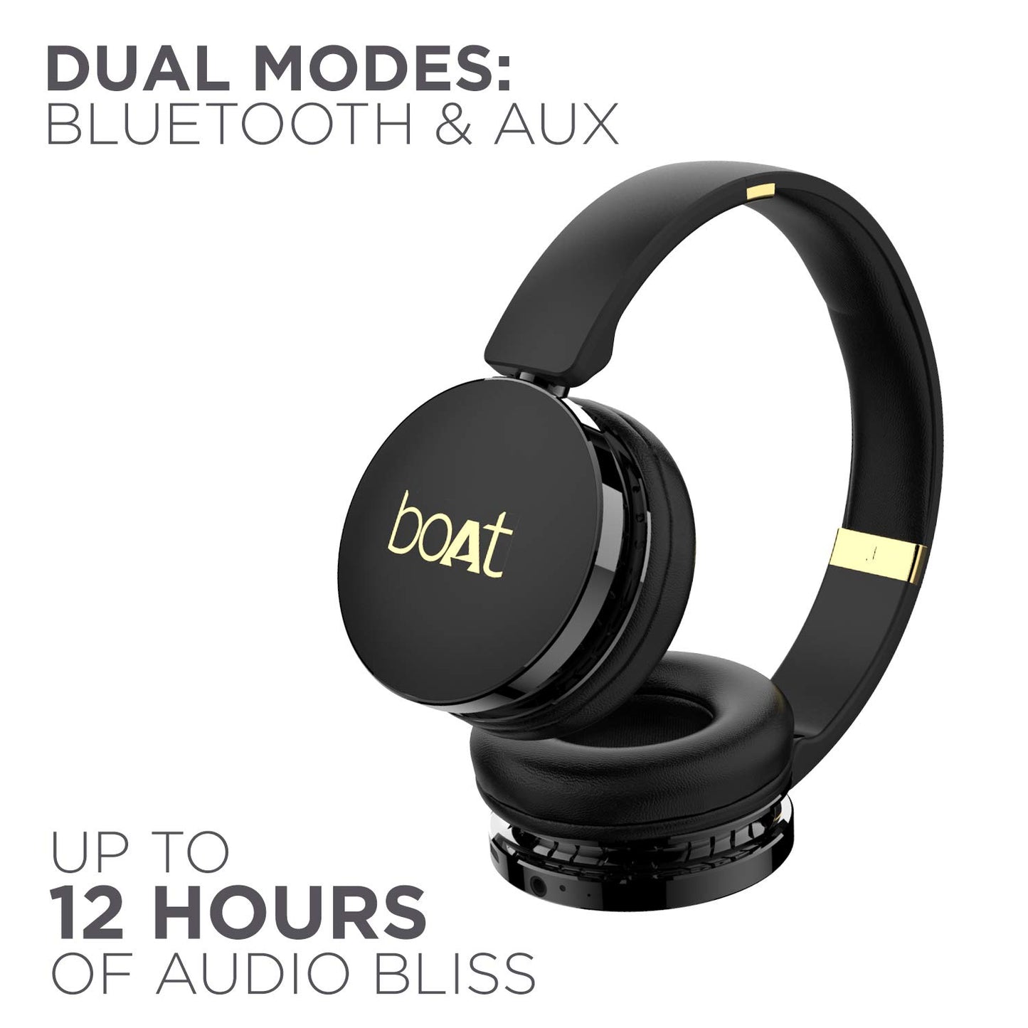 (WITHOUT BOX)boAt Rockerz 370 On Ear Bluetooth Headphones with Upto 12 Hours Playtime, Cozy Padded Earcups and Bluetooth v5.0, with Mic (Buoyant Black)
