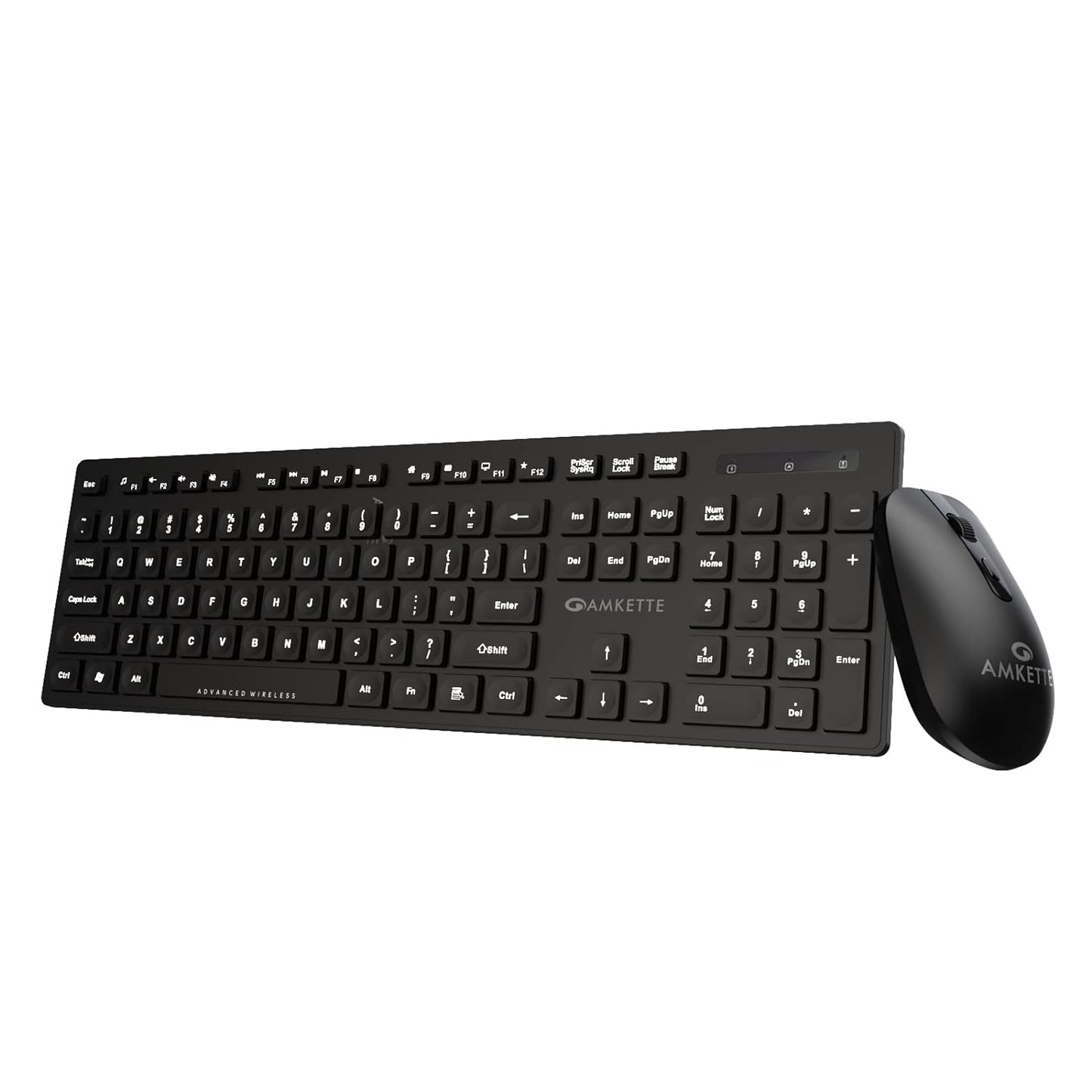 (Open Box) Amkette Primus Neo 2.4 Ghz Advanced Wireless Keyboard and Mouse Set | Intelligent Auto Sleep Function | Space Saving and Ergonomic | Mouse On/Off Switch | 3 DPI Settings | USB Nano Receiver (Black)