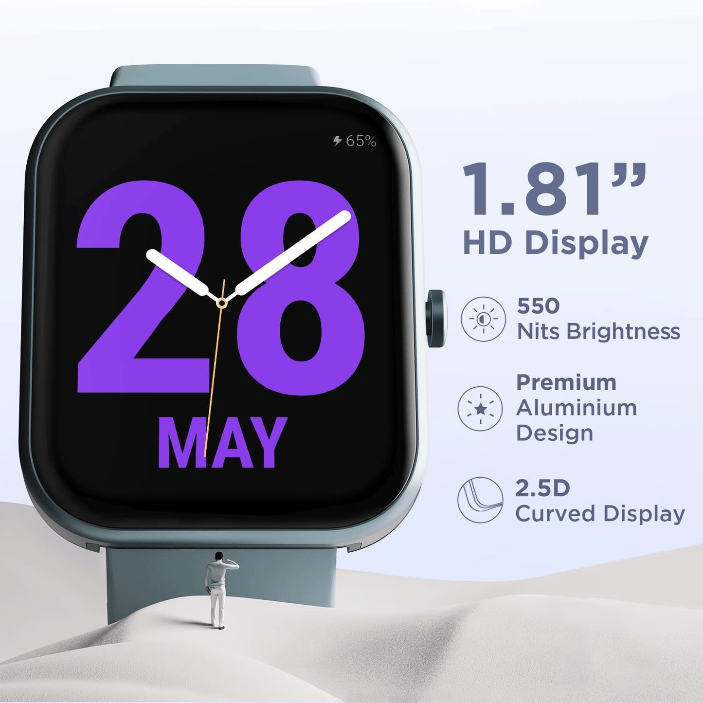 (Without Box)boAt Wave Electra Smart Watch w/ 1.81" (4.5 cm) HD Display, Smart Calling w/Ultra-Seamless BT Calling Chip,20 Built-in Watch Faces,100 + Sports Modes,Menu Personalization,in-Built Games(Deep Blue)
