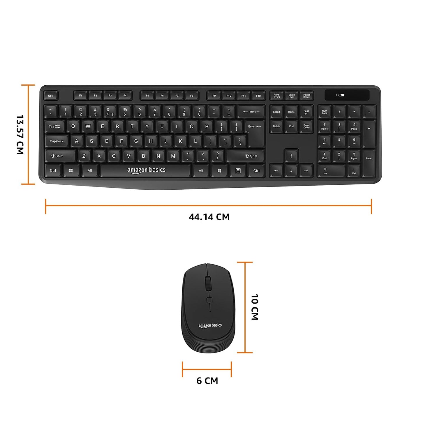 (Open Box) Amazon Basics USB Wireless Keyboard and Mouse Set with Nano Receiver