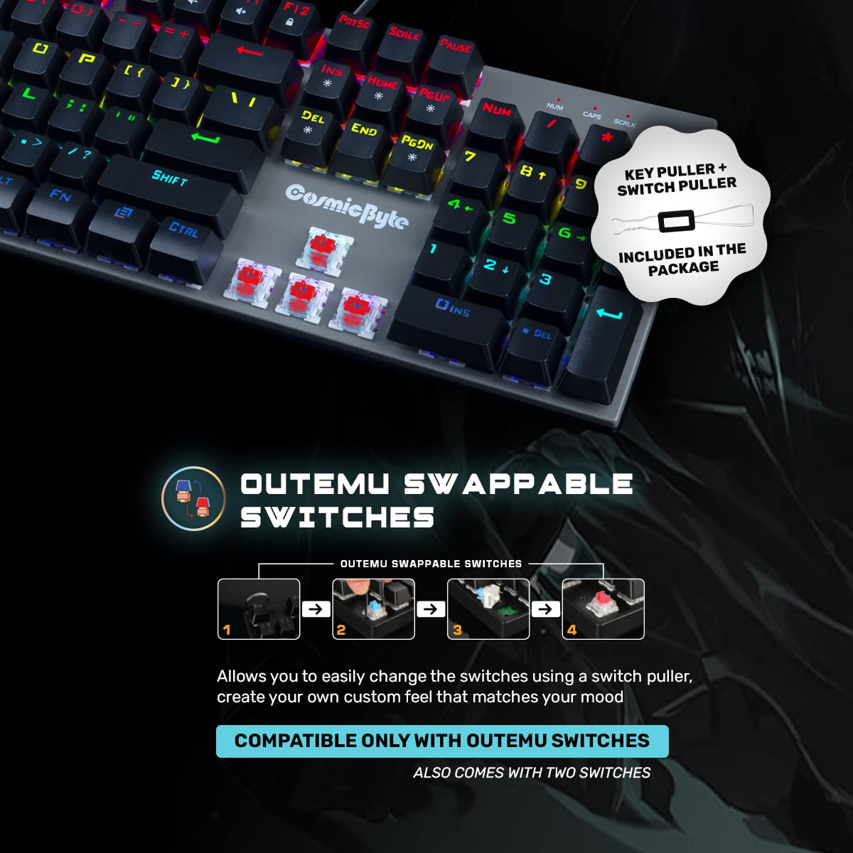 (Open Box) Cosmic Byte CB-GK-28 Vanth Mechanical Keyboard Outemu Red Switches Wired USB Gaming Keyboard (Black&Grey)