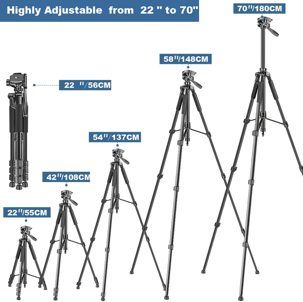 (Open Box) Adofys 70” Aluminium Camera Tripod with Travel Bag and Phone Holder |Operating Height: 70 inch | Maximum Load Capacity up to 5kg | Compatible with All Cameras, Cell Phones, Projector, Webcam