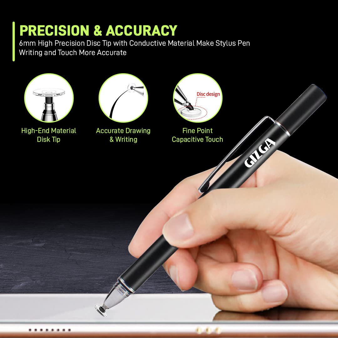 (OPEN BOX )GIZGA Capacitive Stylus Pen for Smartphone/Tablet/iPad/Pro/Air/iPhone/iOS/Android/All Touch Screens Devices| Fine Point Disc Tip, Lightweight Aluminum Body Magnetic Cap Drawing Writing (Grey