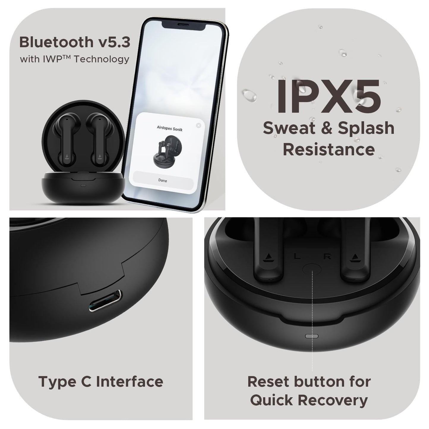 (Open box)boAt Airdopes Sonik in Ear TWS Earbuds with 60 hrs Playback, IWP Tech, Quad Mics with ENx, ASAP Charge, 11 mm Drivers, BT v5.3 & IPX4 Sweat and Splash Resistance(Thunder Black)