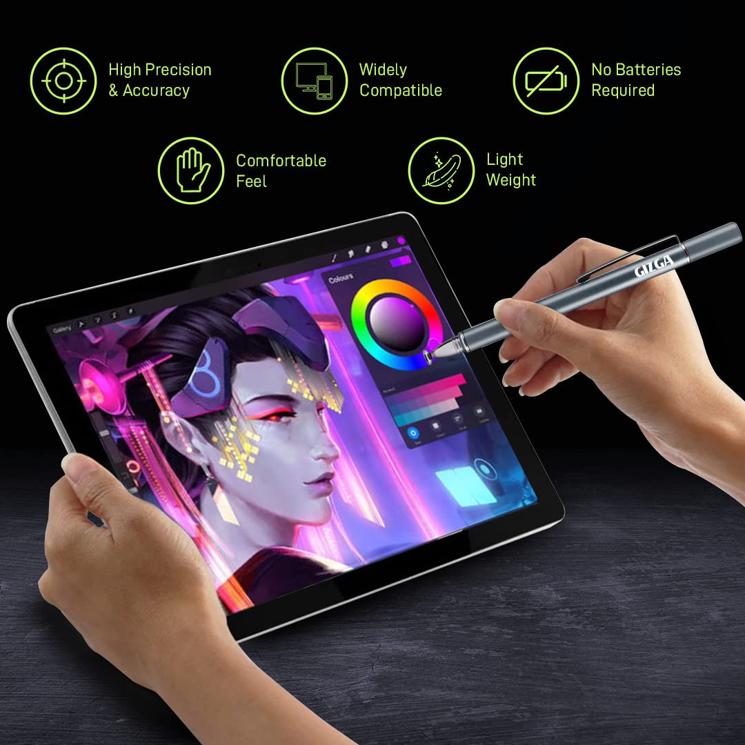 (OPEN BOX )GIZGA Capacitive Stylus Pen for Smartphone/Tablet/iPad/Pro/Air/iPhone/iOS/Android/All Touch Screens Devices| Fine Point Disc Tip, Lightweight Aluminum Body Magnetic Cap Drawing Writing (Grey