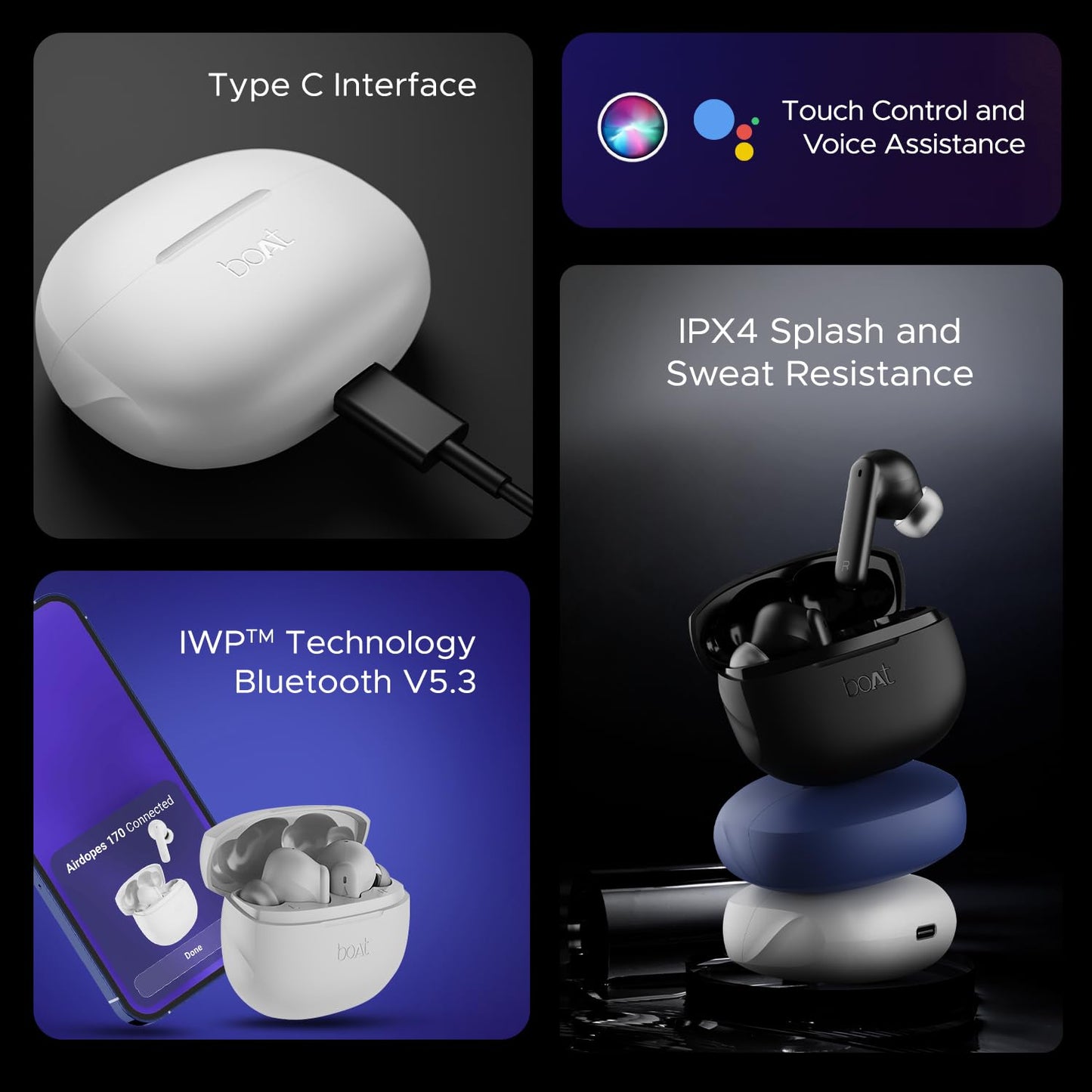 (Open Box)boAt Airdopes 170 TWS in Ear Earbuds with 50H Playtime, Quad Mics Enx Tech, Low Latency Mode, 13Mm Drivers, ASAP Charge, Ipx4, Iwp, Touch Controls & Bt V5.3