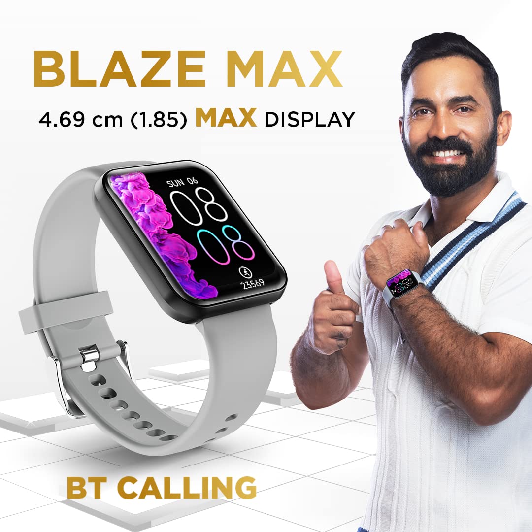 (Open Box) GIZMORE Gizfit Blaze Max 1.85" IPS Display with 240 x 280 px | 450 NITS Brightness BT Calling Edge to Edge Display, Voice Assistance, Bluetooth Smartwatch (Gray)