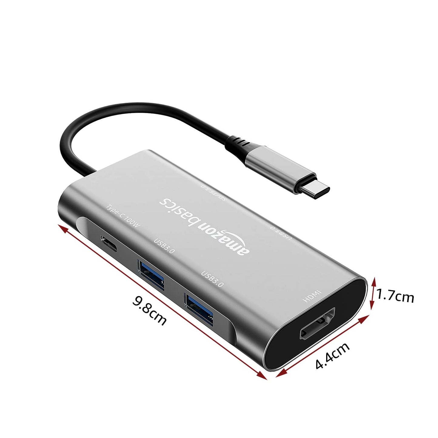(Open Box) Amazon Basics USB-C Hub Dock 8-in-1 HDCP Aluminium Type-C Adapter with 4K HDMI Port, Ethernet 100mbps Port, USB 3.0 Port, USB-C Power Delivery, TF/SD Card Reader, Mac & Windows USB-C Devices