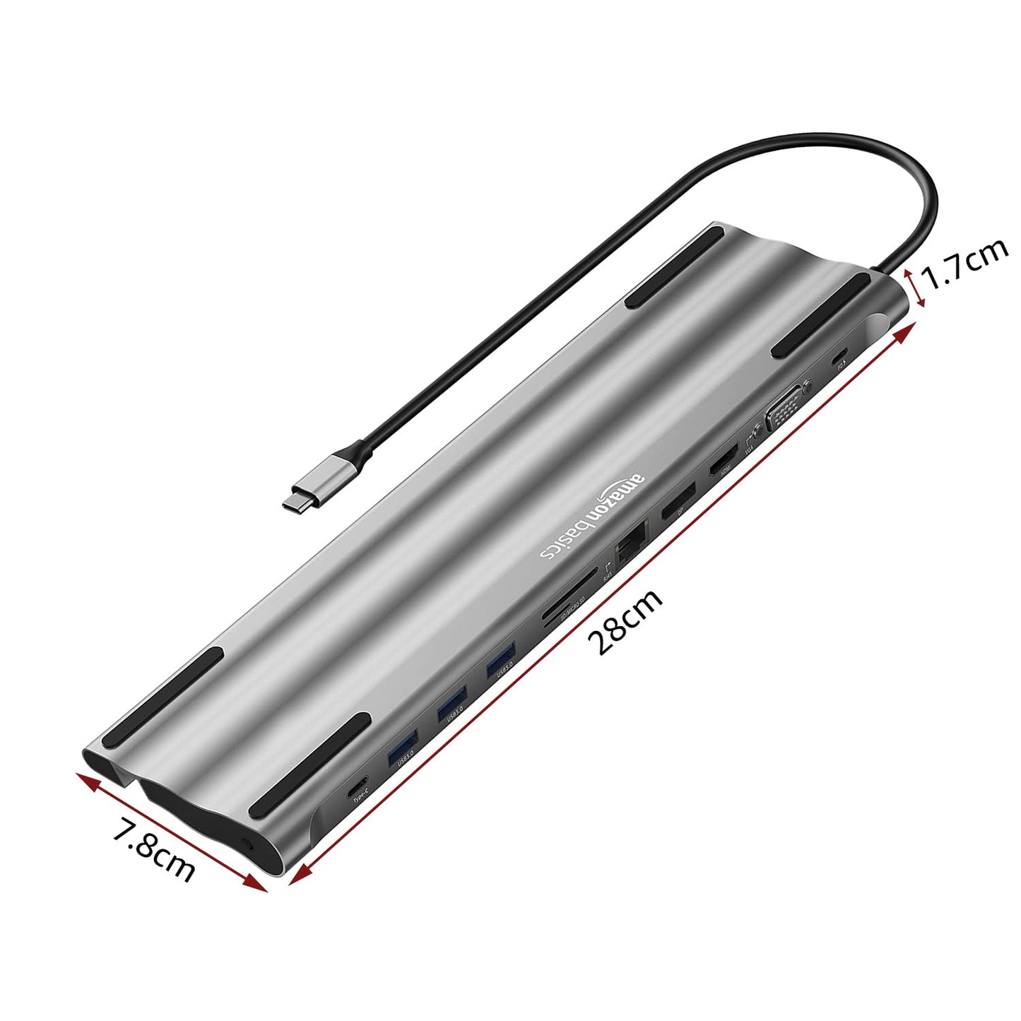 (Open Box) Amazon Basics USB-C Hub Dock 8-in-1 HDCP Aluminium Type-C Adapter with 4K HDMI Port, Ethernet 100mbps Port, USB 3.0 Port, USB-C Power Delivery, TF/SD Card Reader, Mac & Windows USB-C Devices