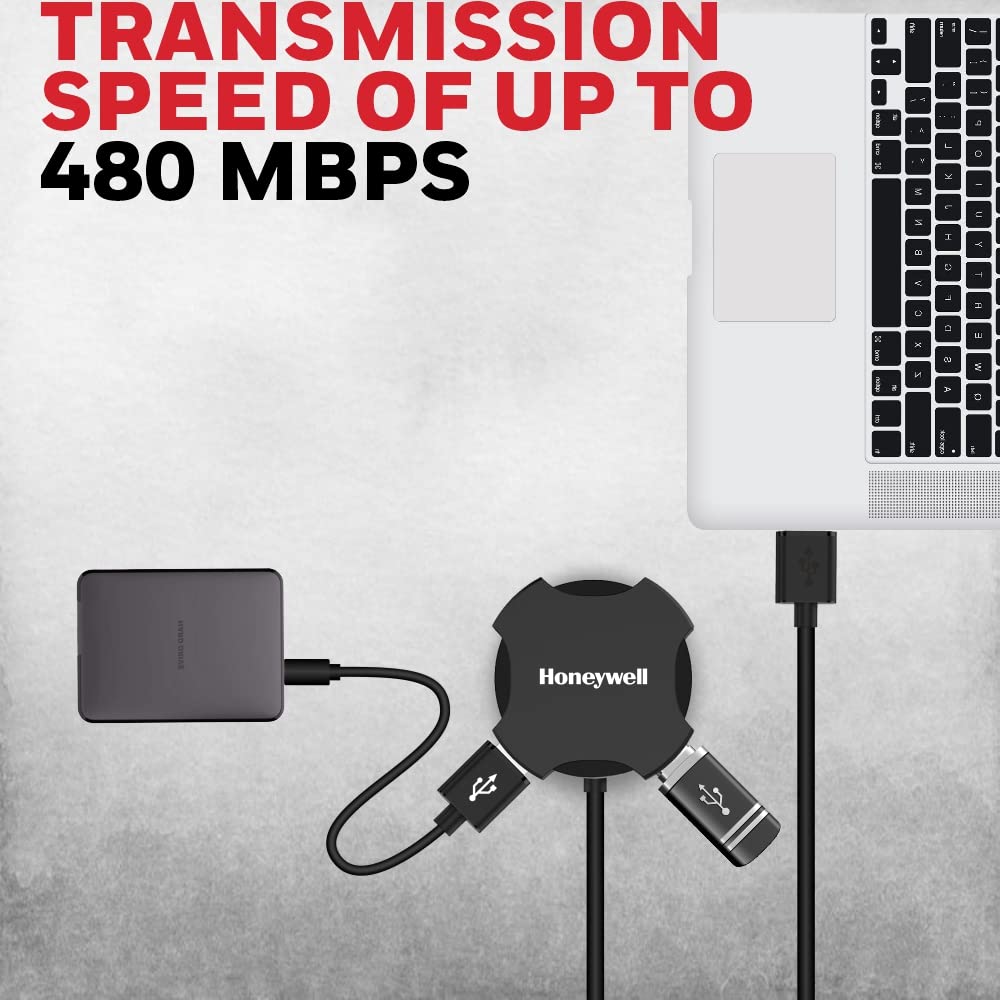 (Open Box) Honeywell Newly Launched 4in1 Ultra Slim Multiport Type C Hub to 1xUSB 3.0 & 3xUSB 2.0 Ports,30cms(1 feet) Cable,DataTransfer Speed Upto 5GBPS,Universally Compatible with All USB,PC,Speaker,Laptop