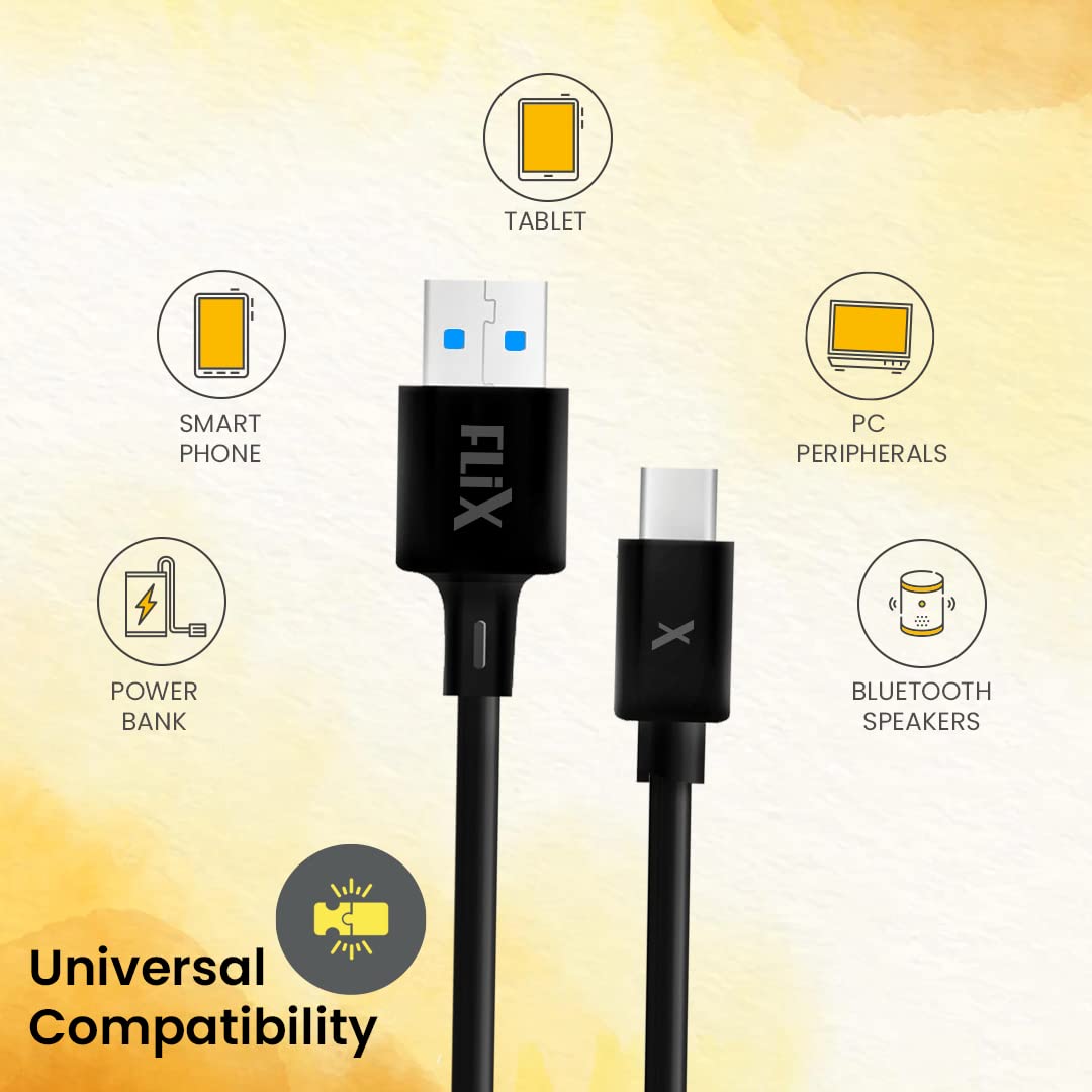 FLiX (Beetel USB to Micro USB PVC Data Sync & 2A Fast Charging Cable, Made in India, 480Mbps Data Sync, Solid Cable, 1 Meter Long USB Cable for Micro USB Devices (Black)(XCD-M11)