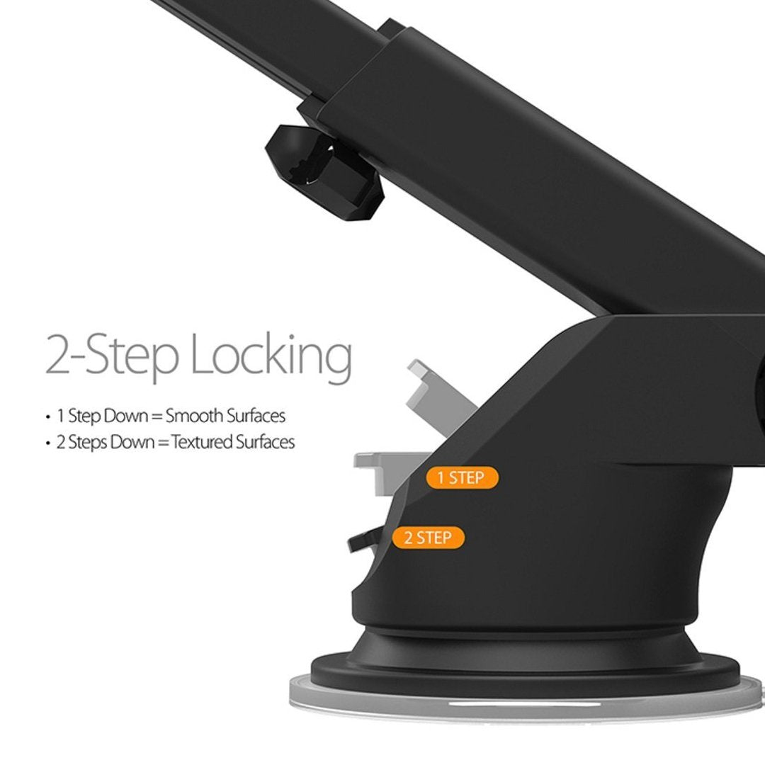 (Open Box) ELV Car Mount Adjustable Car Phone Holder Universal Long Arm, Windshield for Smartphones - Black