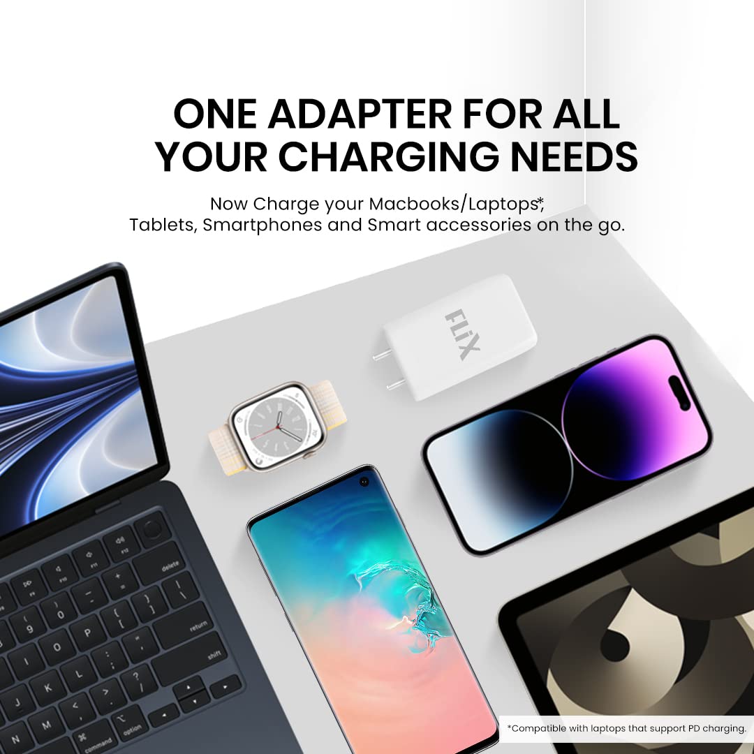 (Open Box) FLiX (Beetel) Storm 33W PD & QC Dual Port Wall Charger,USB Type A & Type C Output Widely Compatible for All Android & IOS Devices,Enhanced Safety,Light Weight & Compact,with Type C Cable (White–SD133)